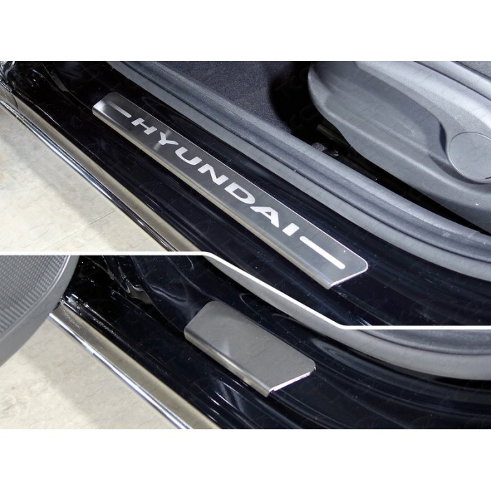 Накладки на пороги лист шлифованный надпись Hyundai 4 шт для Hyundai Accent 2018-2023 артикул HYUNACC17-06