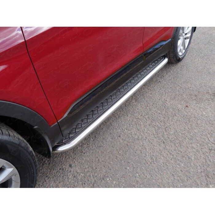 Пороги с площадкой алюминиевый лист 60 мм для Hyundai Santa Fe 2018-2020 артикул HYUNSF18-20