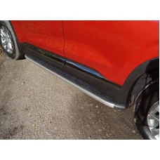 Пороги алюминиевые ТСС с накладкой серые для Hyundai Santa Fe 2018-2020