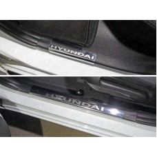 Накладки на пороги внутренние зеркальный лист надпись Hyundai для Hyundai Solaris 2014-2017