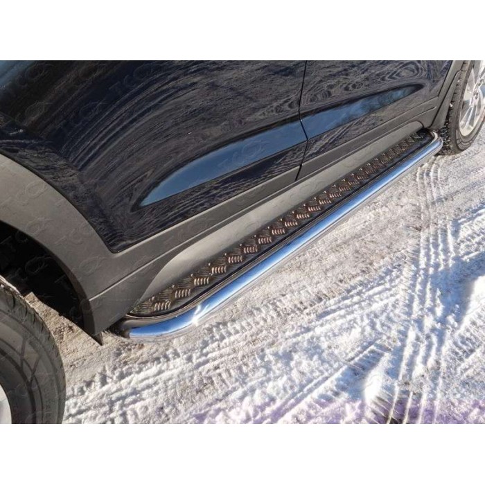 Пороги с площадкой алюминиевый лист 60 мм для Hyundai Tucson 2015-2018 артикул HYUNTUC15-06