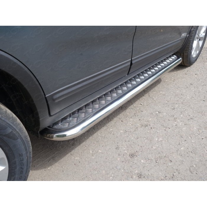 Пороги с площадкой алюминиевый лист 60 мм для Kia Sorento 2012-2020 артикул KIASOR12-23