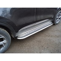 Пороги с площадкой алюминиевый лист 75х42 мм для Kia Sportage 2019-2024