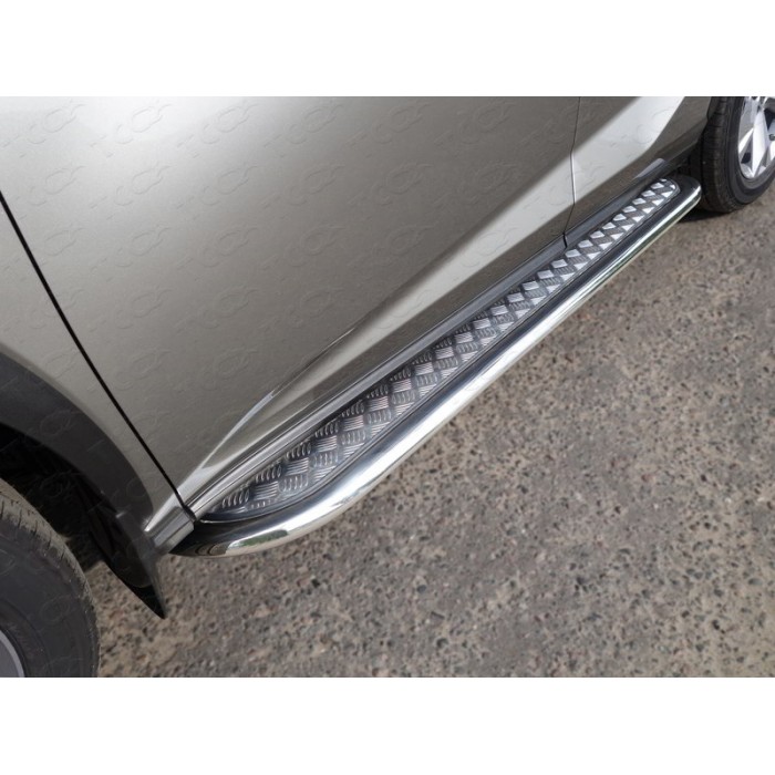 Пороги с площадкой алюминиевый лист 75х42 мм для Lexus NX 2017-2021 артикул LEXNX17-12