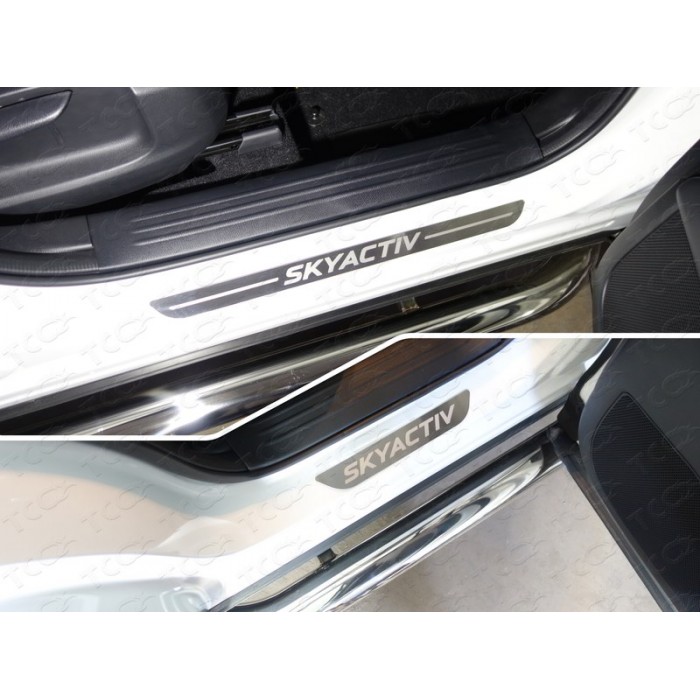 Накладки на пороги шлифованный лист надпись Skyactiv 4 штуки для Mazda CX-5 2018-2023 артикул MAZCX517-08