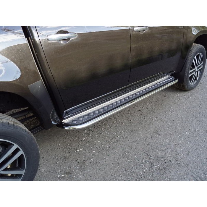 Пороги с площадкой алюминиевый лист 75х42 мм для Mercedes-Benz X-Class 2018-2020 артикул MERXCL18-15