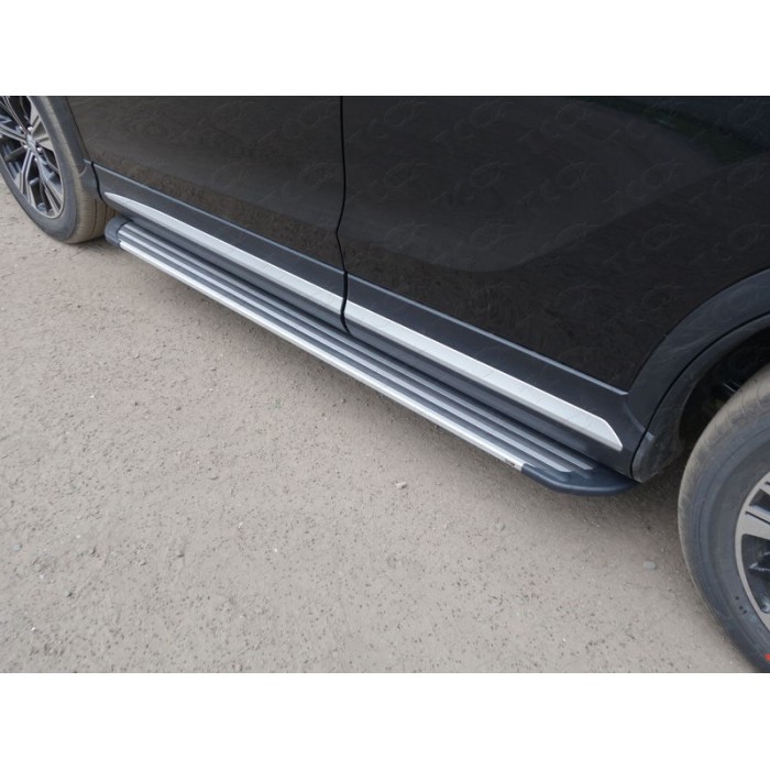 Пороги алюминиевые Slim Line Silver для Mitsubishi Eclipse Cross 2018-2023 артикул MITECLCR18-27S