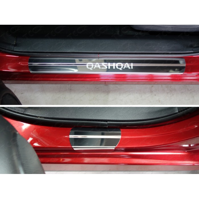 Накладки на пороги зеркальный лист надпись Qashqai для Nissan Qashqai 2015-2019 артикул NISQASHSPB15-03