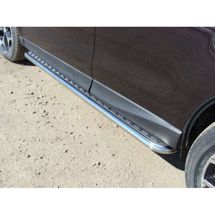 Пороги с площадкой алюминиевый лист 42 мм для Subaru Forester 2016-2018 артикул SUBFOR16-10