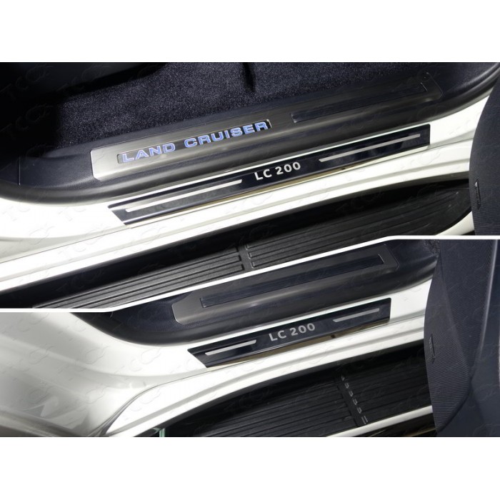 Накладки на пороги с гибом зеркальный лист надпись LC 200 4 штуки для Toyota Land Cruiser 200 Excalibur 2017-2021 артикул TOYLC200EXCAL17-15
