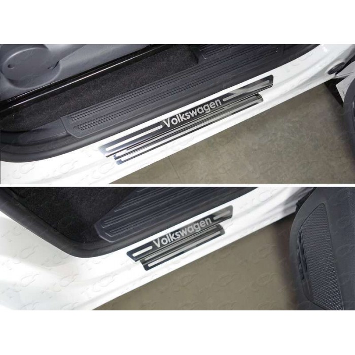 Накладки на пороги зеркальный лист надпись Volkswagen для Volkswagen Amarok 2016-2023 артикул VWAMAR17-43