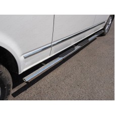 Пороги овальные с накладкой 75х42 мм для Volkswagen Caravelle T6 Long 2015-2023