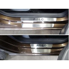 Накладки на пороги внешние и внутренние лист шлифованный надпись Polo 8 шт для Volkswagen Polo 2015-2020