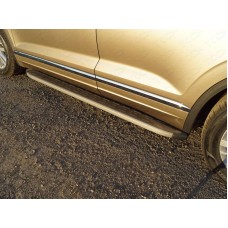 Пороги алюминиевые с накладкой ТСС серые для Volkswagen Touareg 2018-2023
