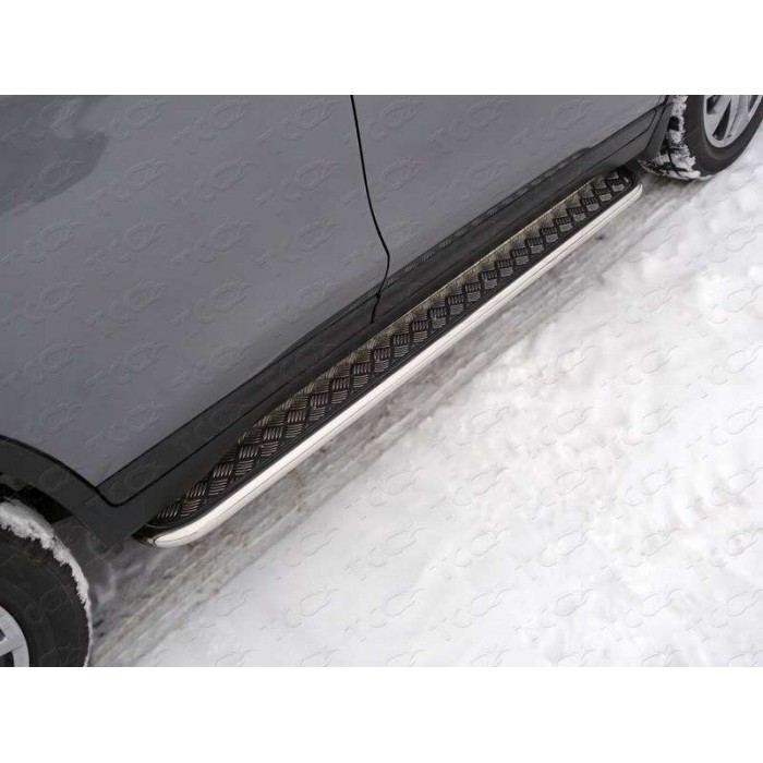 Пороги с площадкой алюминиевый лист 42 мм для Nissan X-Trail 2015-2018 артикул NISXTR15-11