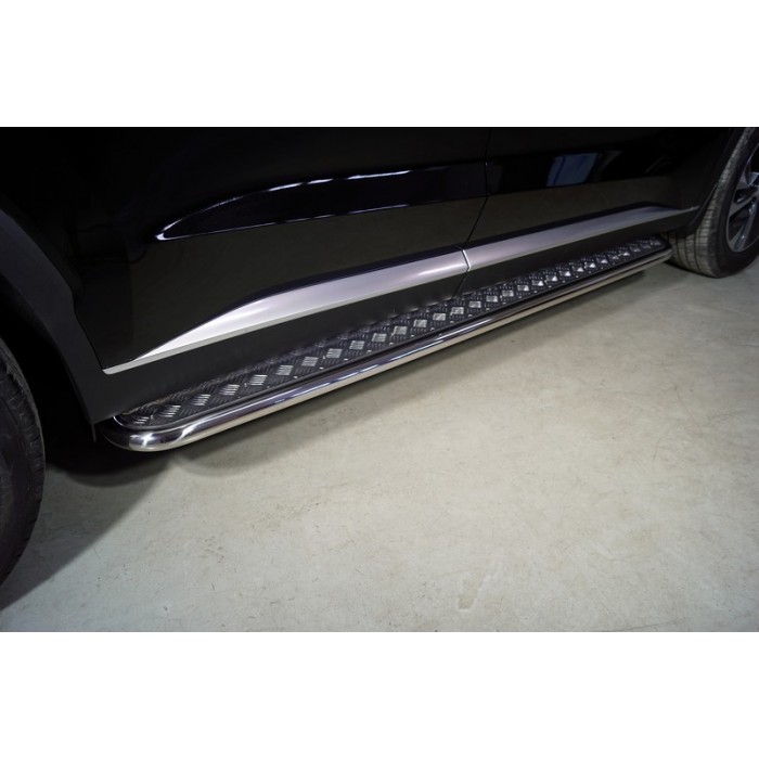Пороги с площадкой алюминиевый лист 42 мм для Hyundai Palisade 2020-2023 артикул HYUNPAL21-11