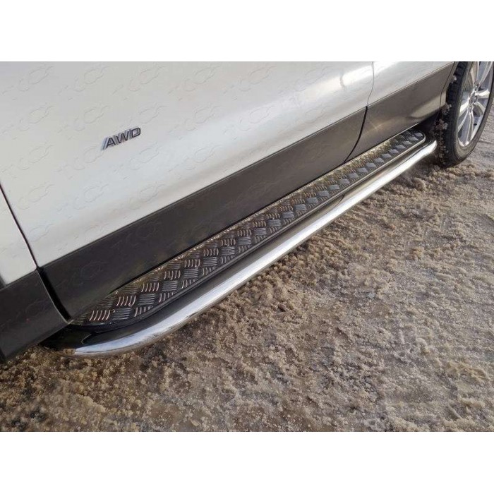 Пороги овал с площадкой алюминиевый лист 75х42 мм для Ford Kuga 2016-2019 артикул FORKUG17-26