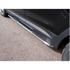 Пороги труба овальная с накладками гнутые 75х42 мм для Hyundai Santa Fe Grand 2016-2018