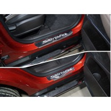 Накладки на пороги зеркальный лист надпись Santa Fe 4 штуки для Hyundai Santa Fe 2018-2020