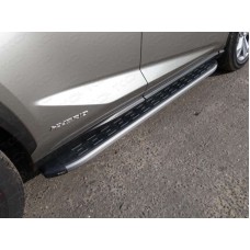 Пороги алюминиевые ТСС с накладкой серебристые для Lexus NX-200 2014-2017