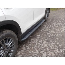 Пороги алюминиевые ТСС с накладкой чёрные для Mazda CX-5 2018-2023