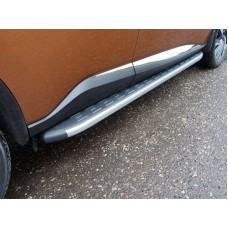 Пороги алюминиевые ТСС с накладкой серые для Nissan Murano 2016-2023