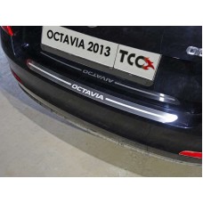 Накладка на задний бампер зеркальный лист надпись Octavia для Skoda Octavia A7 2013-2020