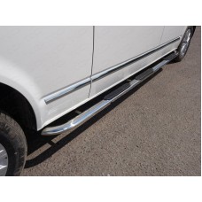 Пороги овальные гнутые с накладкой 75х42 мм для Volkswagen Caravelle T6 Long 2015-2023