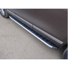 Пороги алюминиевые ТСС с накладкой (авто с брызговиками) для Volkswagen Touareg 2014-2017