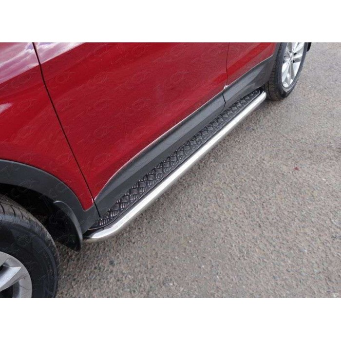 Пороги с площадкой алюминиевый лист 60 мм для Hyundai Santa Fe 2015-2018 артикул HYUNSF4WD15-13