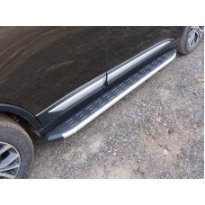 Пороги алюминиевые ТСС с накладкой для Mitsubishi Outlander 2015-2018