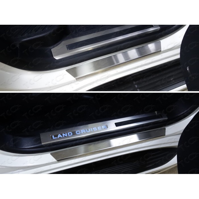 Накладки на пороги с гибом шлифованный лист для Toyota Land Cruiser 200 2015-2023 артикул TOYLC20015-21