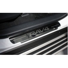 Накладки на пороги лист зеркальный надпись Toyota 4 шт для Toyota RAV4 2019-2023