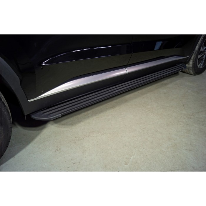Пороги алюминиевые Slim Line Black для Hyundai Palisade 2020-2023 артикул HYUNPAL21-19B
