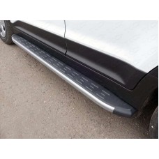 Пороги алюминиевые ТСС с накладкой серебристые для Hyundai Creta 2016-2021