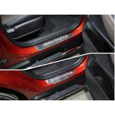 Накладки на пороги шлифованный лист надпись Santa Fe 4 штуки для Hyundai Santa Fe 2018-2020