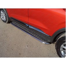 Пороги с площадкой алюминиевый лист 75х42 мм для Hyundai Santa Fe 2018-2020