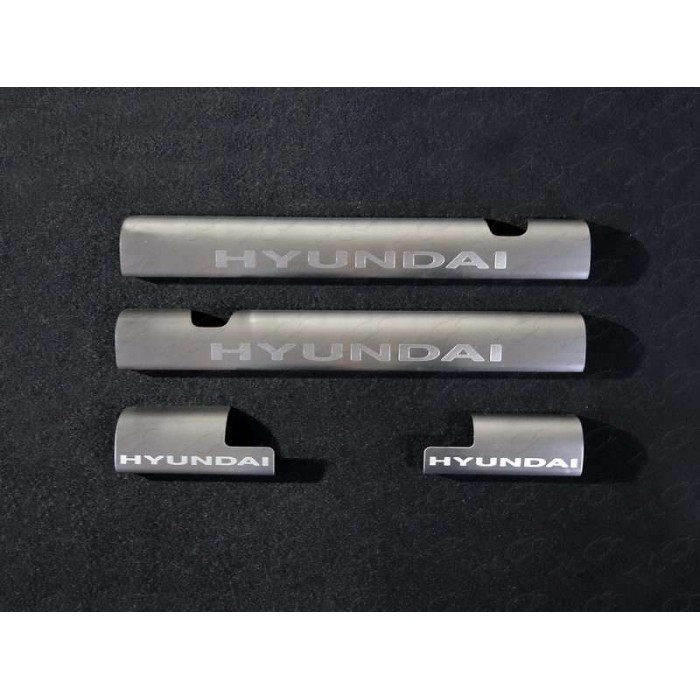 Накладки на пороги внешние и внутренние зеркальный лист надпись Hyundai для Hyundai Solaris 2014-2017 артикул HYUNSOL14-14