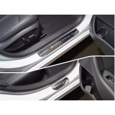 Накладки на пороги зеркальный лист надпись Sonata 4 штуки для Hyundai Sonata 2017-2019
