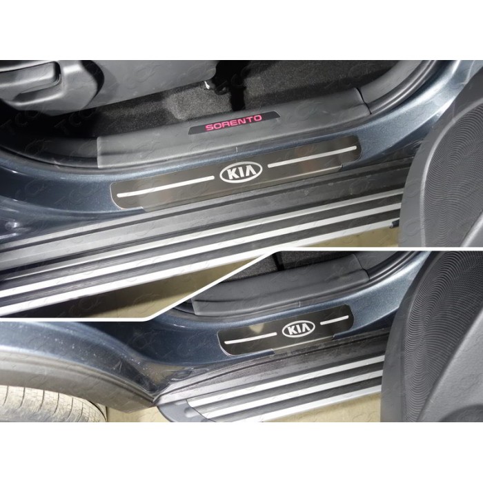 Накладки на пороги шлифованный лист лого Kia 4 штуки для Kia Sorento 2012-2020 артикул KIASOR12-35