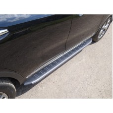 Пороги алюминиевые ТСС с накладкой серые для Kia Sorento Prime 2018-2020