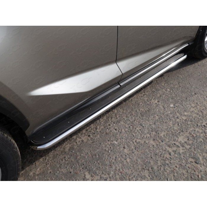Пороги с площадкой нержавеющий лист 42 мм для Lexus NX 2017-2021 артикул LEXNX17-09