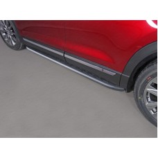 Пороги алюминиевые с накладкой ТСС чёрные для Mazda CX-9 2017-2023