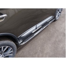 Пороги овальные гнутые с накладкой 75х42 мм для Mitsubishi Outlander 2019-2023