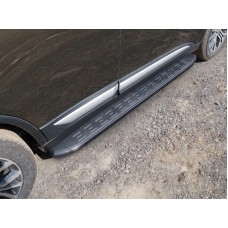 Пороги алюминиевые ТСС с накладкой чёрные для Mitsubishi Outlander 2019-2023
