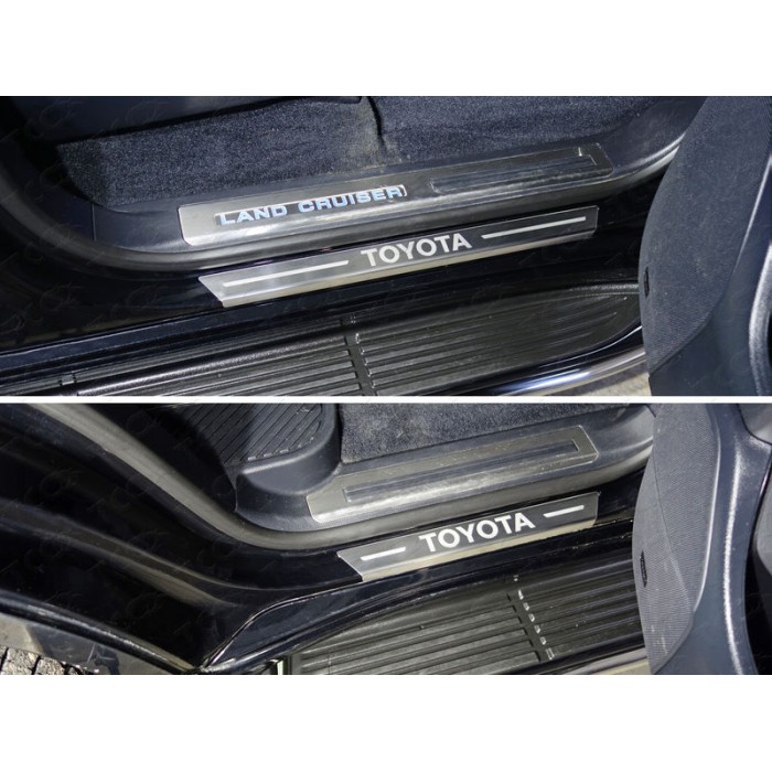 Накладки на пороги с гибом лист шлифованный надпись Toyota 4 штуки для Toyota Land Cruiser 200 2015-2023 артикул TOYLC20015-32