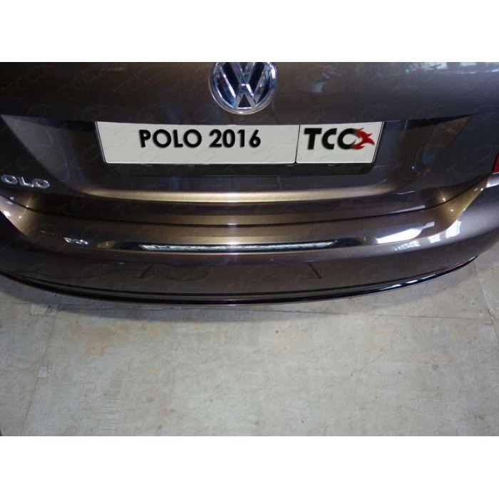 Накладка на задний бампер зеркальный лист для Volkswagen Polo 2015-2020 артикул VWPOLO16-12