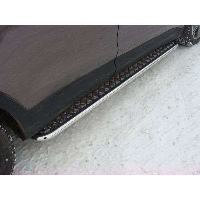 Пороги с площадкой алюминиевый лист 42 мм для Hyundai Santa Fe Grand 2014-2016 артикул HYUNSFGR14-06