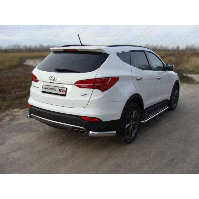 Пороги с площадкой алюминиевый лист 42 мм для Hyundai Santa Fe 2012-2015 артикул HYUNSF12-03