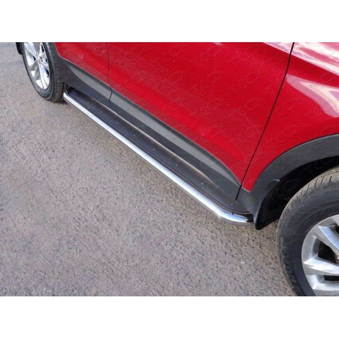 Пороги с площадкой нержавеющий лист 60 мм для Hyundai Santa Fe 2015-2018 артикул HYUNSF4WD15-14